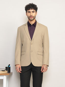 Subtract - Men Beige Solid Notched Lapel Slim Fit Blazer