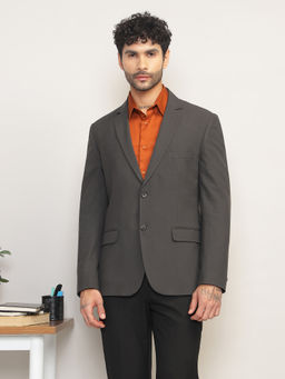 Subtract - Men Grey Solid Notched Lapel Slim Fit Blazer