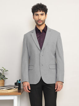 Subtract - Men Grey Solid Notched Lapel Slim Fit Blazer