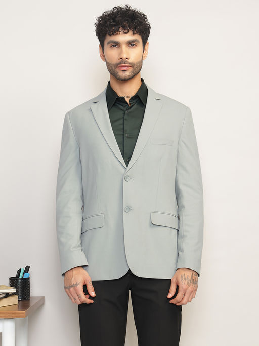 Subtract Men Green Solid Notched Lapel Slim Fit Blazer