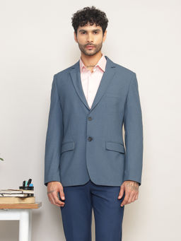 Subtract - Men Blue Solid Notched Lapel Slim Fit Blazer