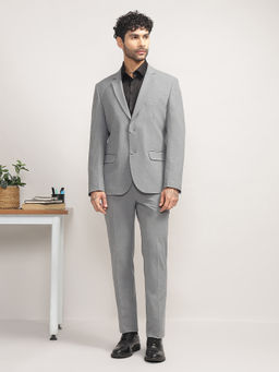 Subtract - Men Grey Single-Breasted Solid Blazer with Trouser