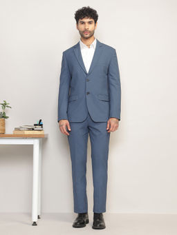 Subtract - Men Blue Single-Breasted Solid Blazer with Trouser