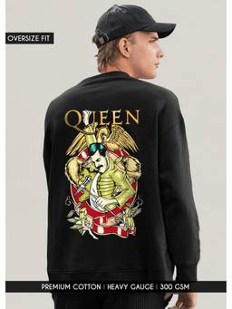 PRONK - Queen Band Men Drop Shoulder Premium Terry Black Sweatshirt