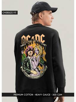 PRONK - Fire Ac-Dc Men Drop Shoulder Premium Terry Black Sweatshirt