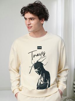 PRONK - Men Off White Drop Shoulder Terry Sweatshirt