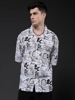 PRONK - Men White Cotton Printed Casual Shirt