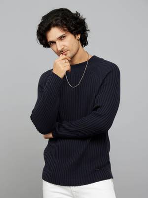 Buy ROOKIES Navy Blue Round Neck Full Sleeves T-Shirt (M) - Image 1