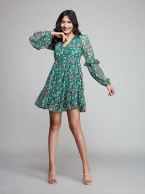 Buy Twenty Dresses by Nykaa Fashion Green Floral Printed Puffy
