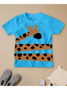 Be Awara - Giraffe Half Sleeves Kids T-shirt Blue