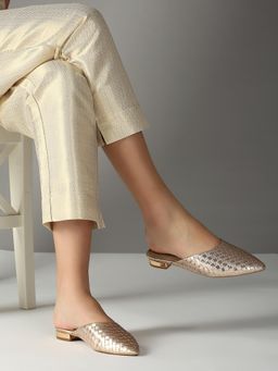 Inc.5 - Womens Rose Gold Ethnic Solid Pointed Mules