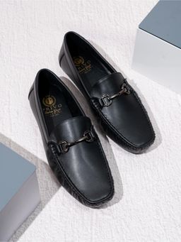 PRIVO - Mens Black Solid Round Toe Casual Leather Loafers Shoes