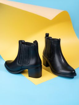 Hydes N Hues - Elegant Black Ankle-Length Block Heel Boots for Women