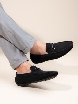 Hydes N Hues - 100% Genuine Sheep Suede Leather Loafers for Men Black