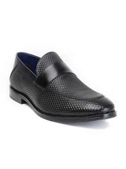 MASABIH - Genuine Printed Leather Black Loafers Slip On Shoes for Men