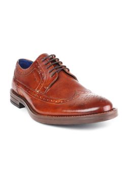 MASABIH - Genuine Leather Tan Brogue Lace-Up Shoes For Men
