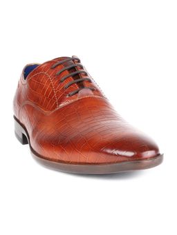 MASABIH - Genuine Leather Tan Crocodile Printed Oxford Lace Up Shoes For Men