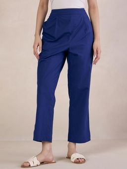 Femmella - Cobalt Navy Blue Cotton Poplin Straight Pant