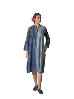 Krishna Mehta - Ocean Chanderi Tunic With Zig Zag Block Print