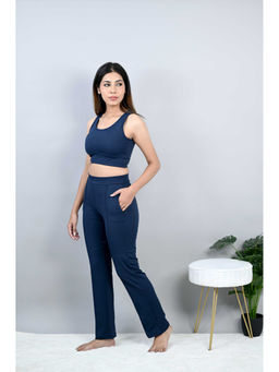 MLADA - Women Navy Blue Luxury Athleisure Straight Trackpant