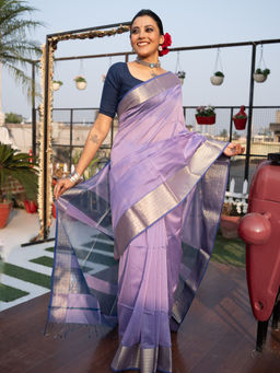 Bandhuli - Purple Color Silk by Cotton Maheshwari Saree with Unstitched Blouse