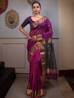 Bandhuli - Magenta Color Silk by Cotton Maheshwari Saree with Unstitched Blouse
