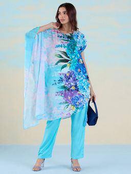 Navyasa By Liva - Blue Floral Print Kurta with Pant Co-Ord (Set of 2)