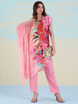 Navyasa By Liva - Pink Floral Print Kurta with Pant Co-Ord (Set of 2)