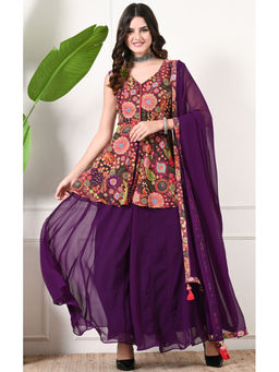 Label Kanupriya - Purple Floral Kurti with Palazzo and Dupatta (Set of 3)