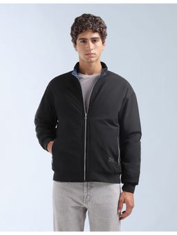 Flying Machine - Men Black Polyester Solid Bomber Jacket