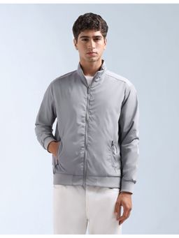 Flying Machine - Men Grey Polyester Solid Bomber Jacket