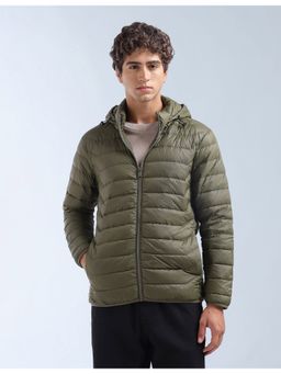 Flying Machine - Men Green Nylon Solid Puffer Jacket