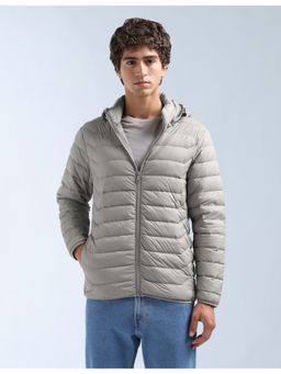 Flying Machine - Men Grey Nylon Solid Puffer Jacket
