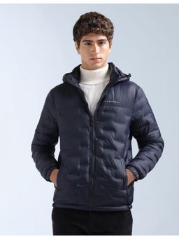 Flying Machine - Men Blue Nylon Solid Puffer Jacket