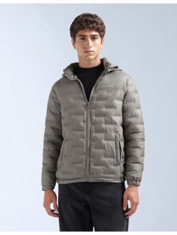 Flying Machine - Men Grey Nylon Solid Puffer Jacket