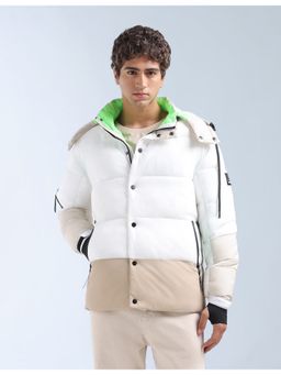 Flying Machine - Men White Polyester Colorblock Puffer Jacket