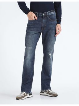 Flying Machine - Men Blue Cotton Solid Boot Cut Jeans