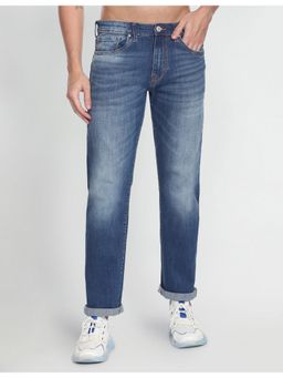 Flying Machine - Men Blue Cotton Solid Straight Jeans