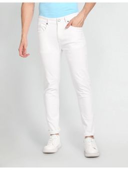 Flying Machine - Men White Cotton Solid Slim Jeans
