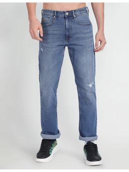 Flying Machine - Men Blue Cotton Solid Straight Jeans
