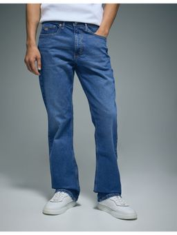 Flying Machine - Men Blue Cotton Solid Boot Cut Jeans
