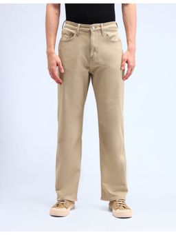 Flying Machine - Men Beige Cotton Solid Straight Jeans