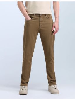 Flying Machine - Men Brown Cotton Solid Slim Jeans