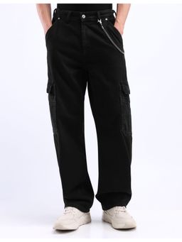 Flying Machine - Men Black Cotton Solid Straight Jeans