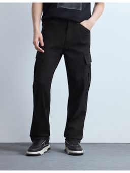 Flying Machine - Men Black Cotton Solid Straight Jeans