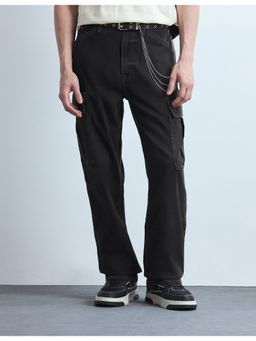 Flying Machine - Men Black Cotton Solid Straight Jeans