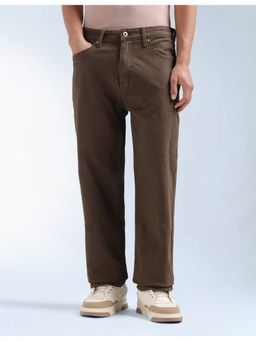 Flying Machine - Men Brown Cotton Solid Straight Jeans