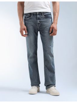 Flying Machine - Men Blue Cotton Solid Straight Jeans