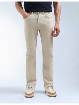 Flying Machine - Men Beige Cotton Solid Straight Jeans