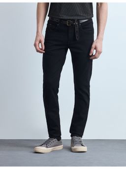 Flying Machine - Men Black Cotton Solid Straight Jeans